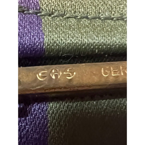 CAS Made in Germany Suspenders Y Style Leather Button Ends Gold Hardware Striped - Picture 3 of 5